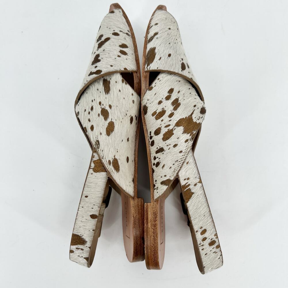 Either Or Crossband Calf Hair Sandals Womens 8 White Tan Animal Print Sling Back - Picture 5 of 8